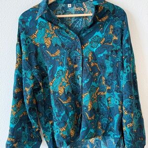 Teal and Orange Patterned Women's Top